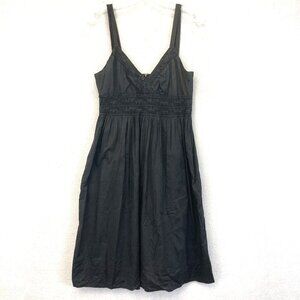 VINCE Smocked Black Sundress Womens Size 8 Lined Cotton V-Neck Empire Waist